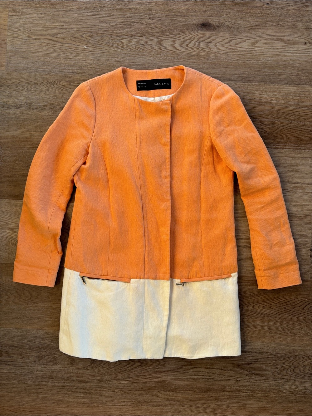 Zara Basic Colorblock Orange and Cream Jacket